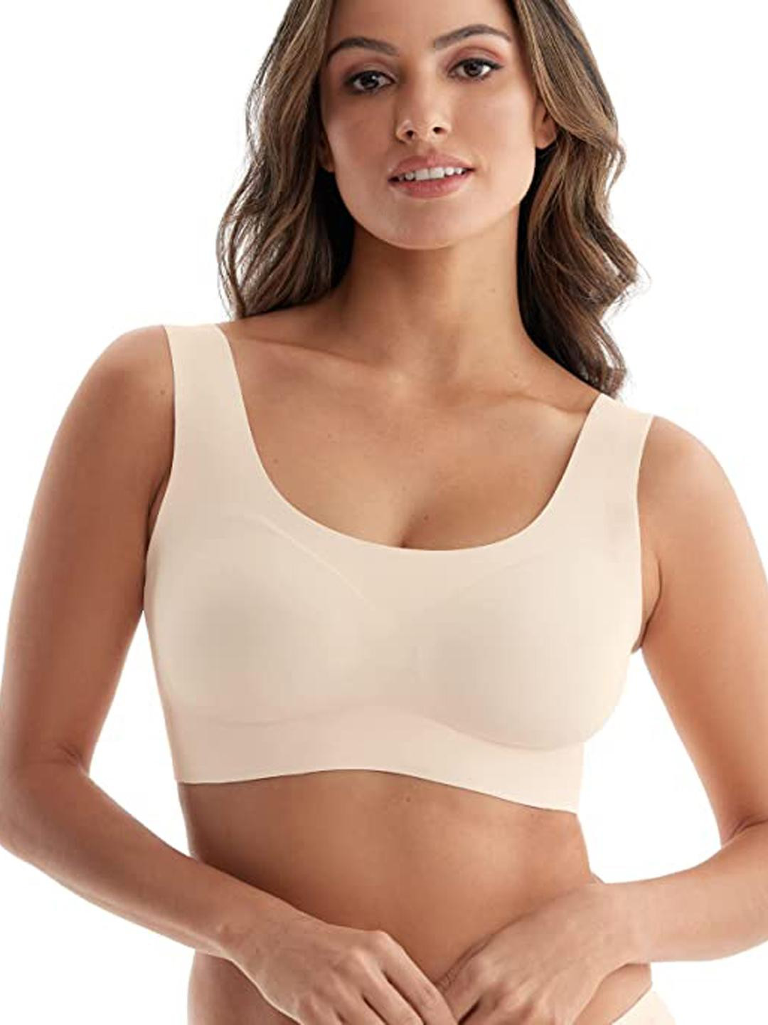 DClub Women Cream Seamless Full Coverage Non-Wired Removable Padding Solid Bra