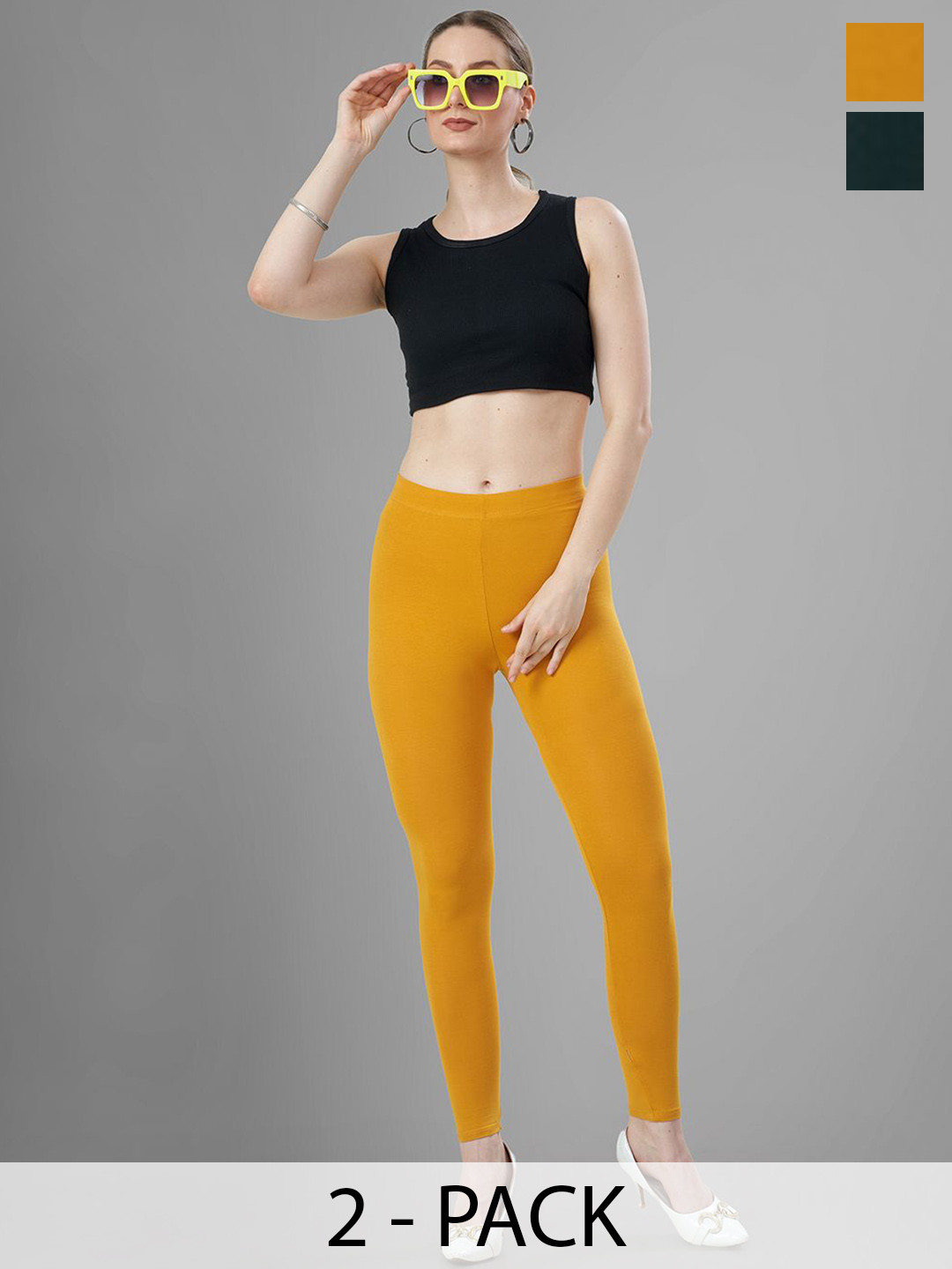 T19 Pack Of 2 Skinny Fit 4-Way Stretchable Ankle Length Leggings