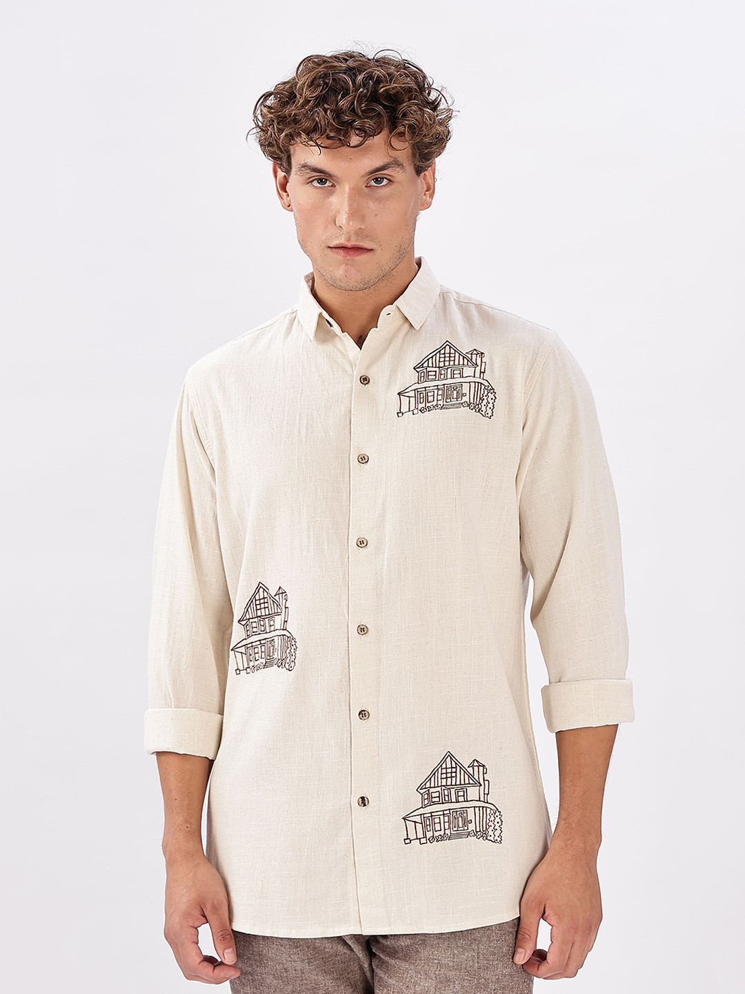 HAMPTONS Graphic Embroiderd Cotton Casual Shirt
