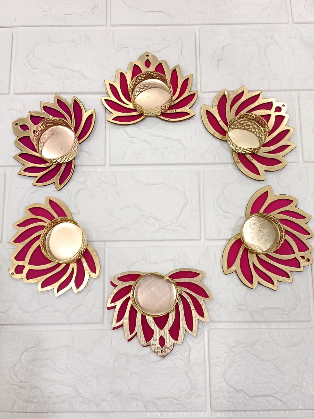 Sellplus 6Pcs Pink & Yellow Textured Lotus T-Light Candle Holders