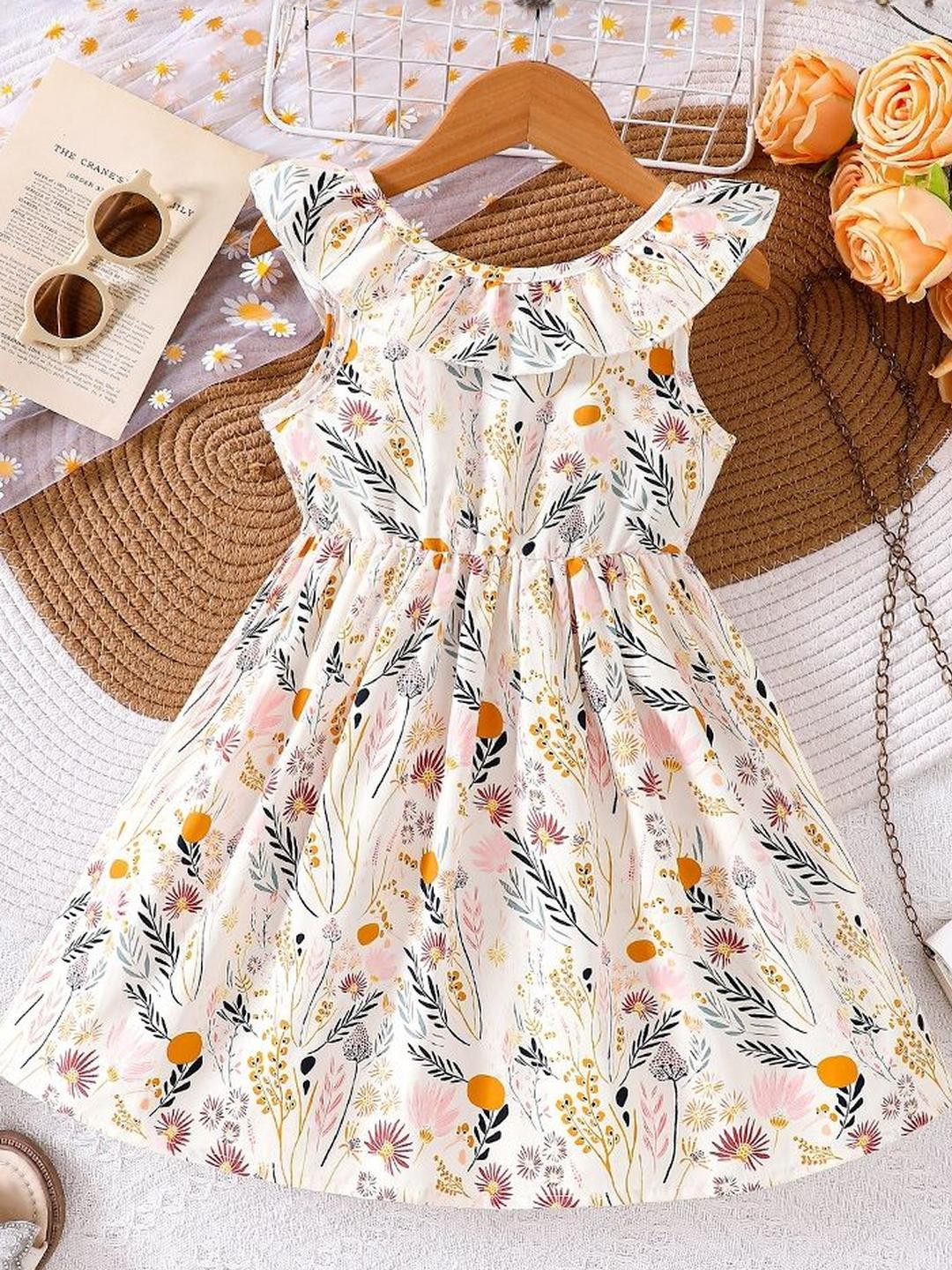 LULU & SKY Girls Ethnic Motifs Printed Round Neck Fit and Flare Dress