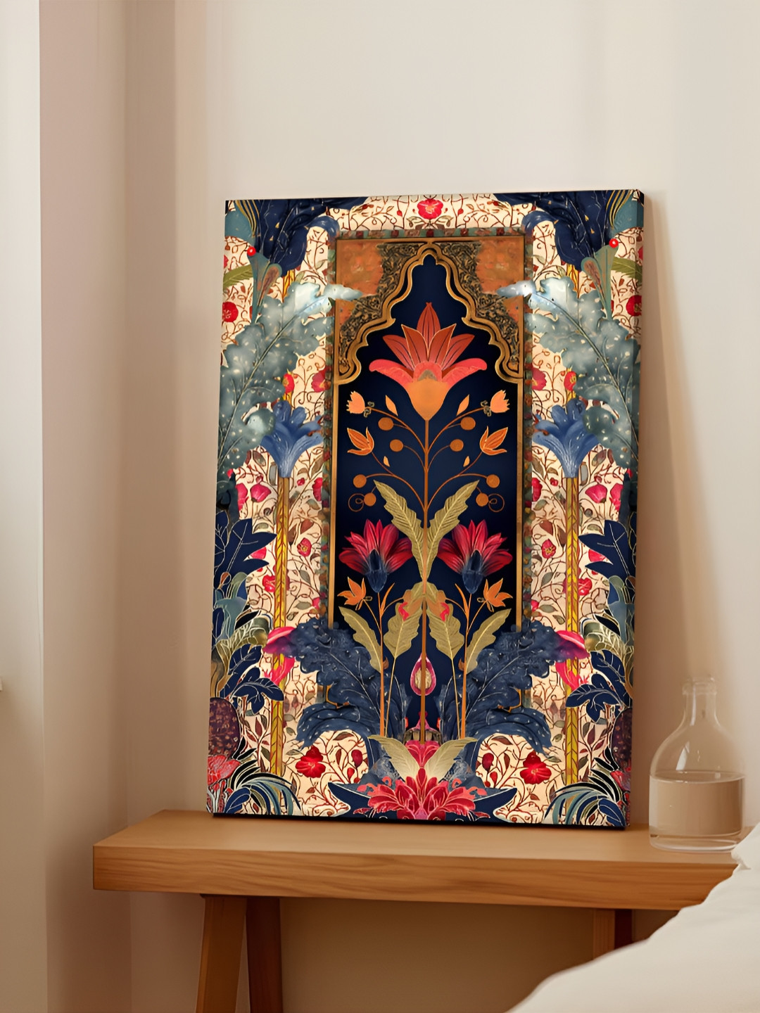 Art Street Blue & Red Single Piece Canvas Floral and Botanical Wall Paintings