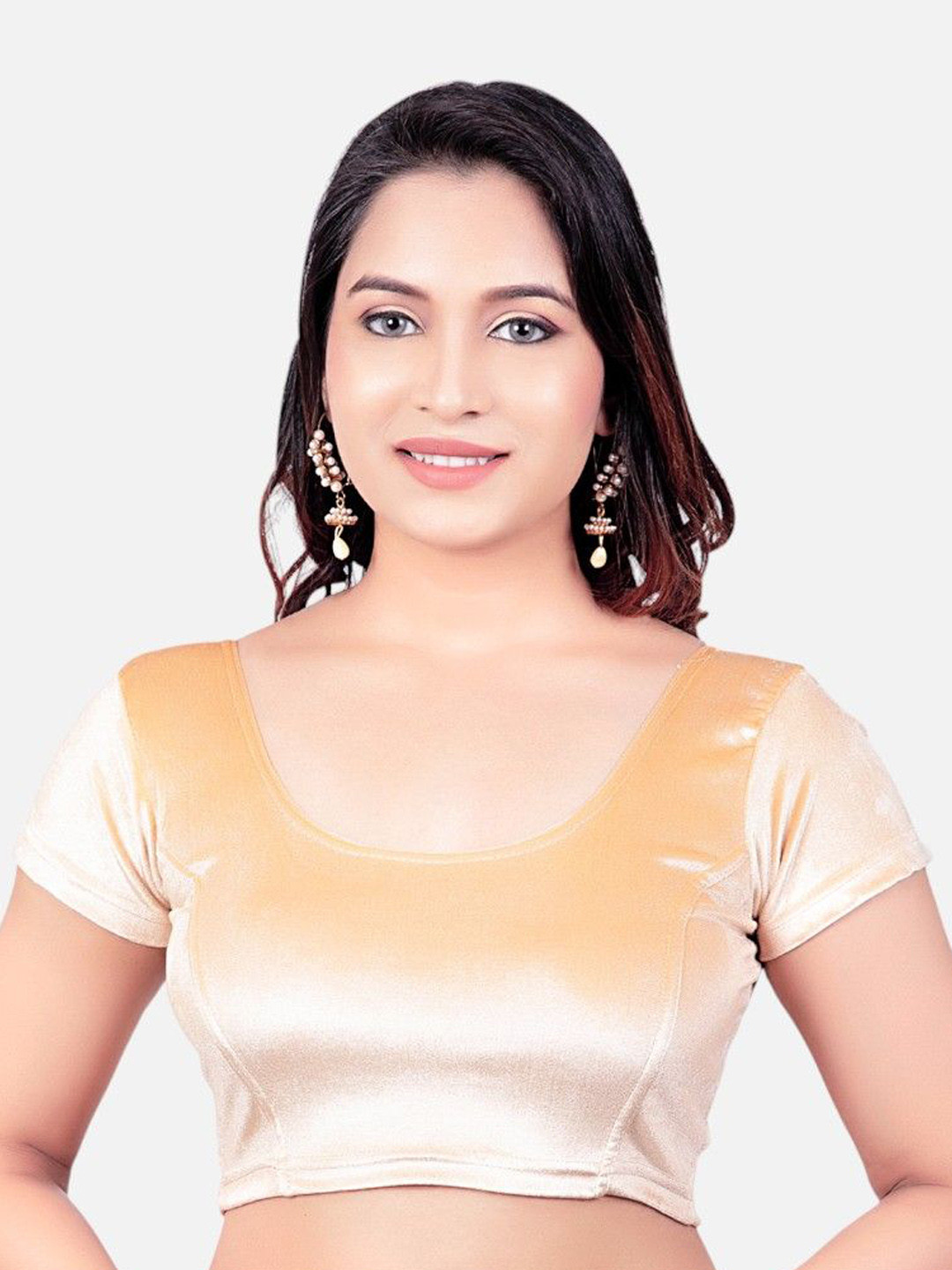 Biyu Velvet Round-Neck Readymade Saree Blouse