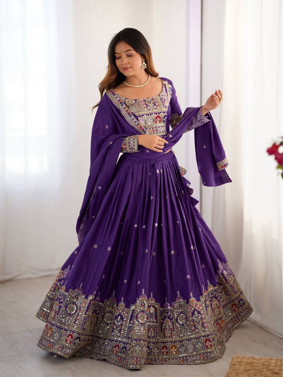 JIHU CULTURE Embroidered Semi-Stitched Lehenga & Unstitched Blouse With Dupatta