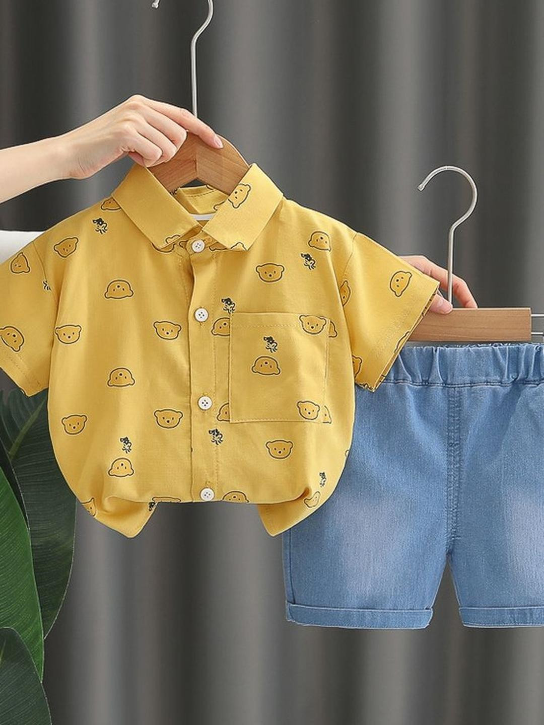 LULU & SKY Boys Novelty Printed Shirt With Denim Shorts