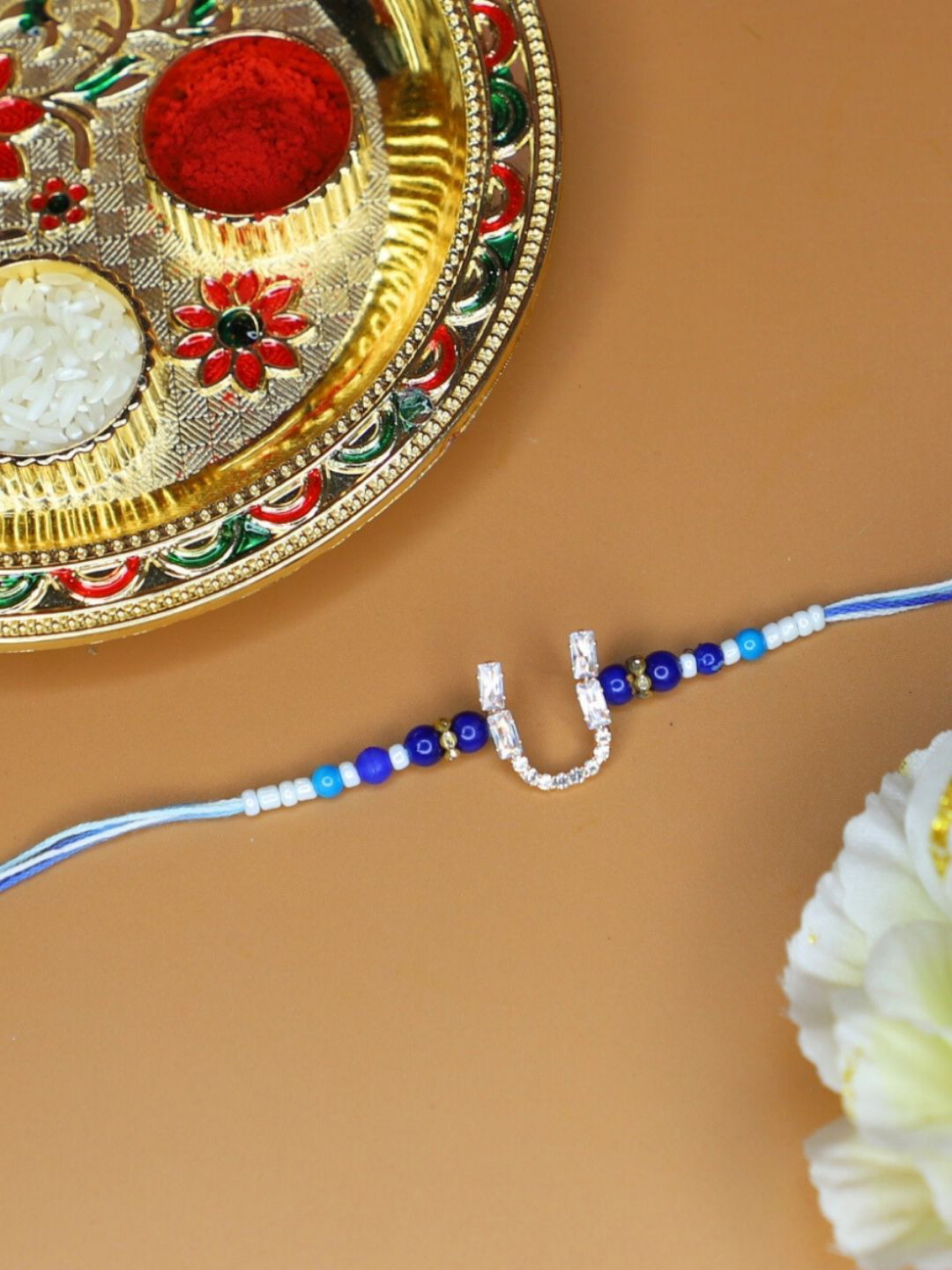 House of Pataudi Alphabet U Initial Rakhi With Roli Chawal & Greeting card