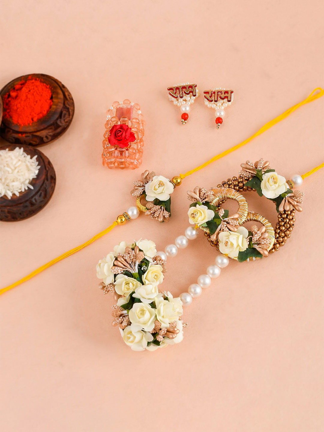 Silvermerc Designs Beaded Bhaiya bhabhi Thread Rakhis With Roli & Chawal