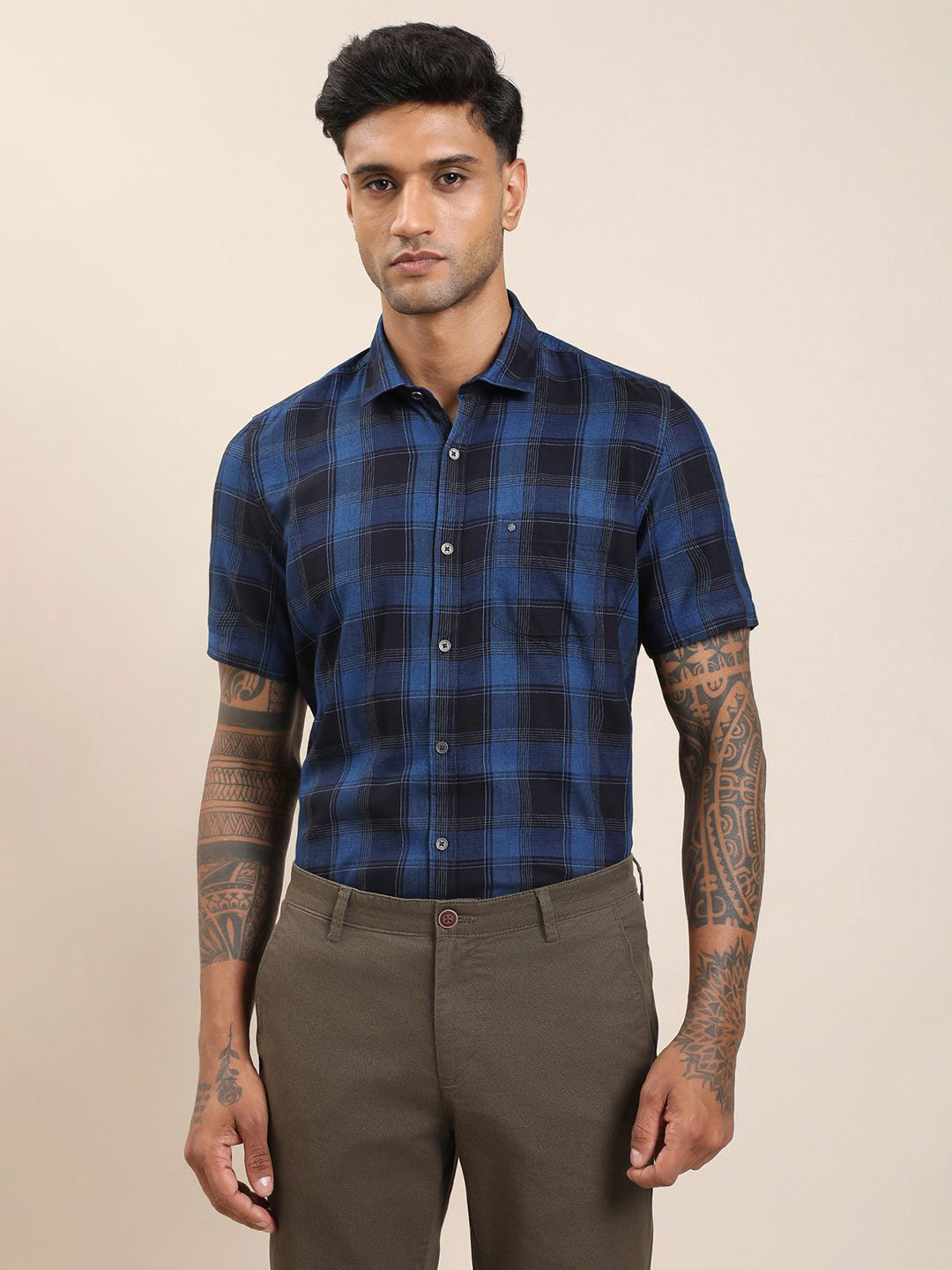 Turtle Tartan Checks Checked Relaxed Slim Fit Spread Collar Pure Cotton Shirt