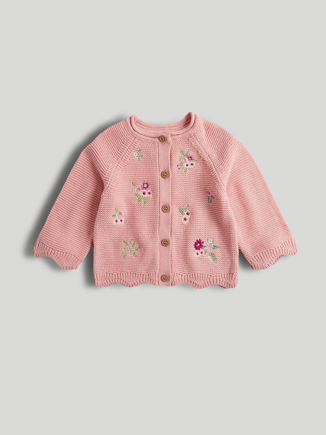 mothercare Girls Floral Embroidred Round Neck Long Sleeves Cardigan