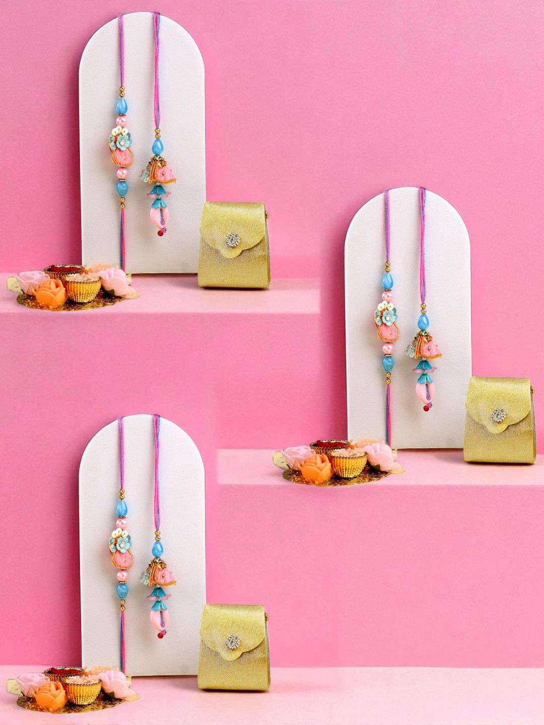 ADIVA Beaded Floral Lumba Rakhi With Pooja Thali Roli Chawal