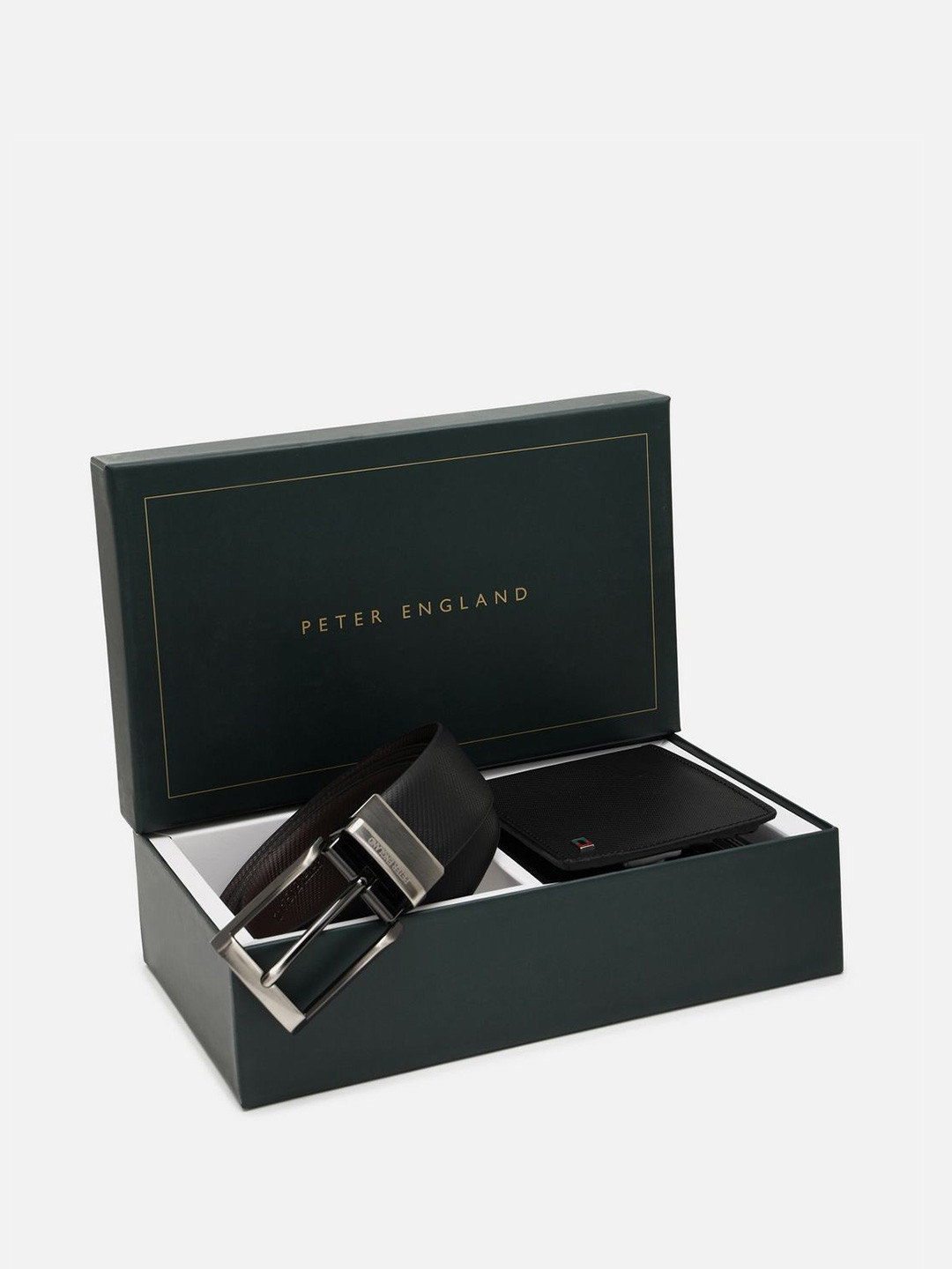 Peter England Men Textured Belt and Wallet Gift Set
