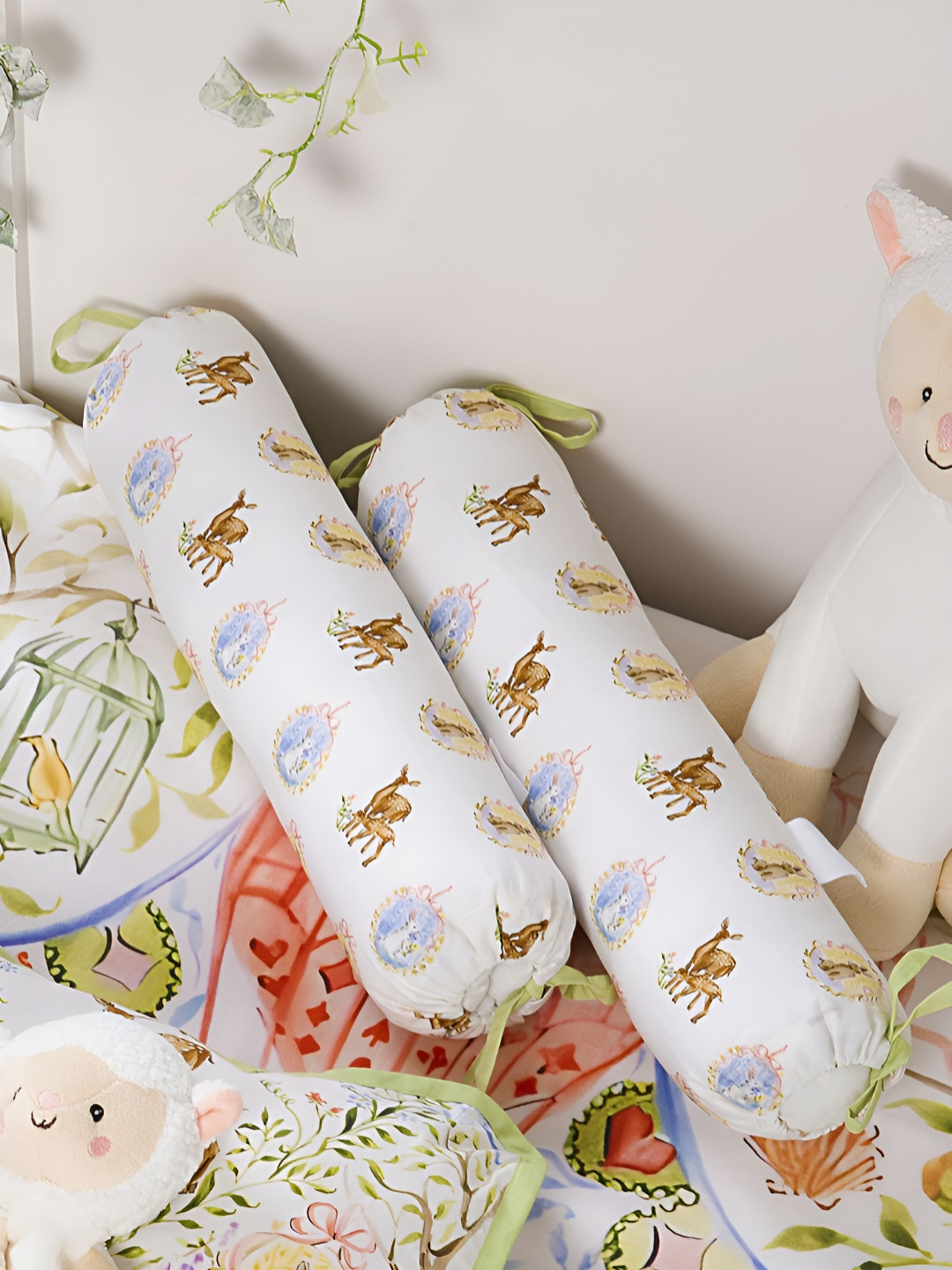 THE BABY TRUNK Infant 2-Pcs White & Brown Printed Organic CottonBolsters