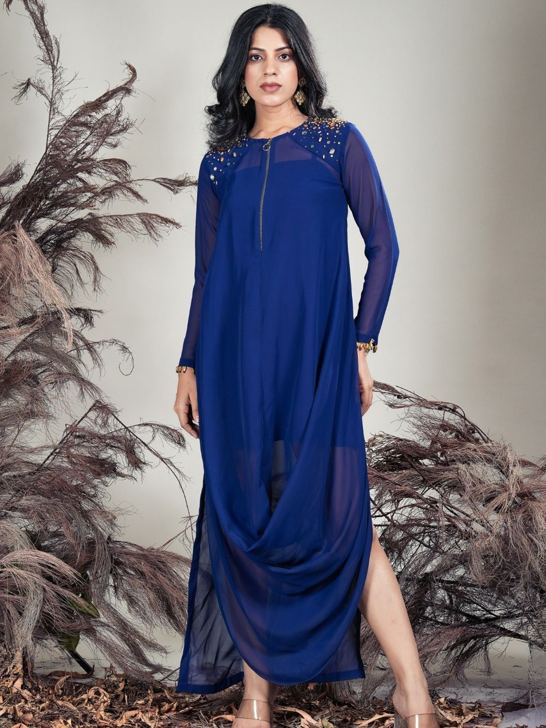 RIRASA Draped Midi Ethnic Dress With Camisole