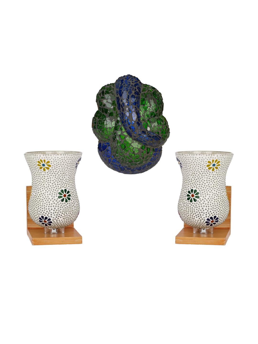 Somil Indore Mosaic Decorative Lamp Combo of Matching Wall Lamp & Blessing God Ganesh Wall Lamp, Multi Compatible with LED, Size: 15 X 15 X 17 Cm, Pack of 3.
