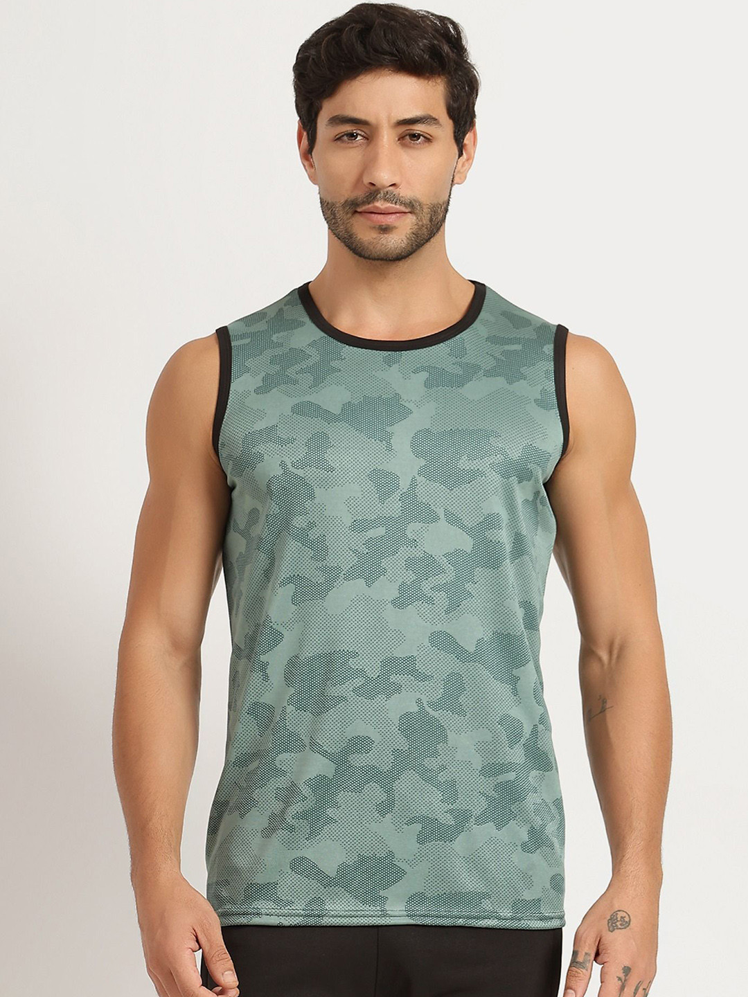 TQH Printed Round Neck Gym Vest TQH-Vest_Printed_826_Green_S