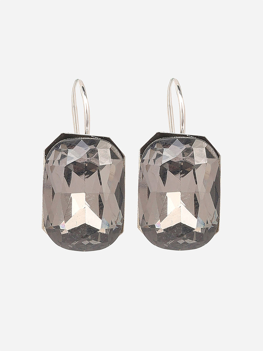 MINJI AND CO. Silver-Plated Artificial Stones Studded Octagon Shaped Studs
