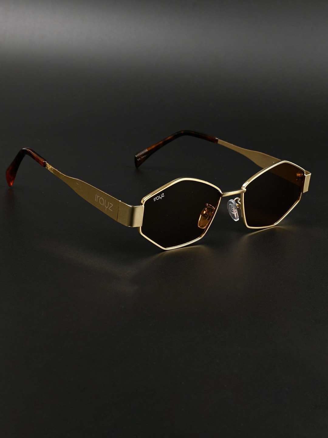 Irayz Retro Unisex Hexagonal Sunglasses with UV Protected Lens RetroHexa-GLD-BRN