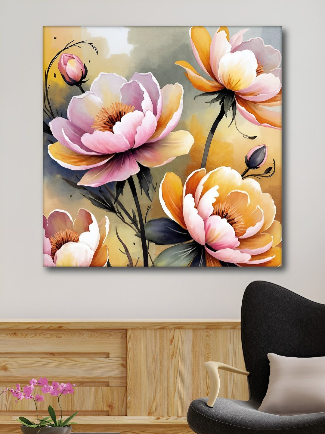 Aura Multicoloured Single Piece Canvas Floral and Botanical Paintings
