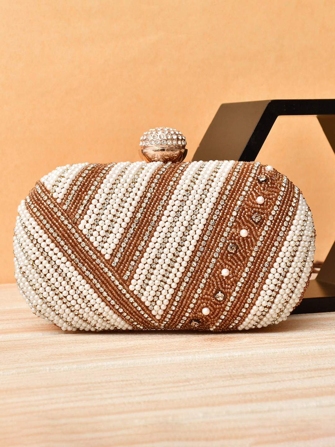 FOR THE BEAUTIFUL YOU Embellished Beads & Stones Studded Box Clutch