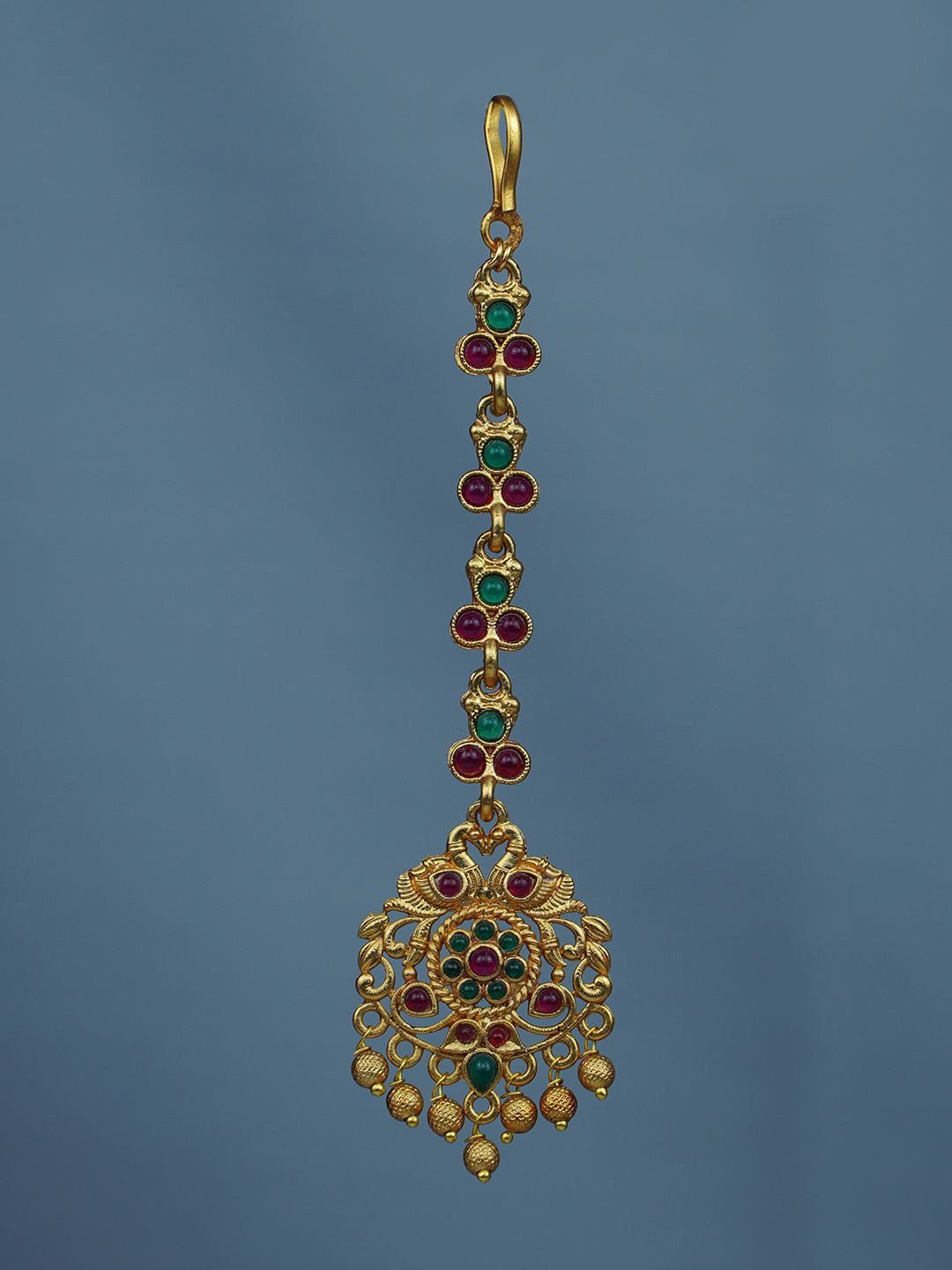 Diksha collection Brass-Plated Stone-Studded & Beaded Maang Tikka