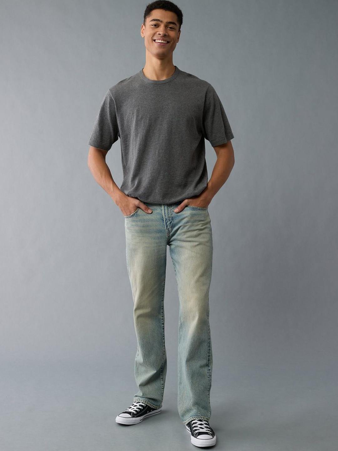 AMERICAN EAGLE OUTFITTERS EasyFlex Men Original Bootcut Mid-Rise Heavy Fade Jeans