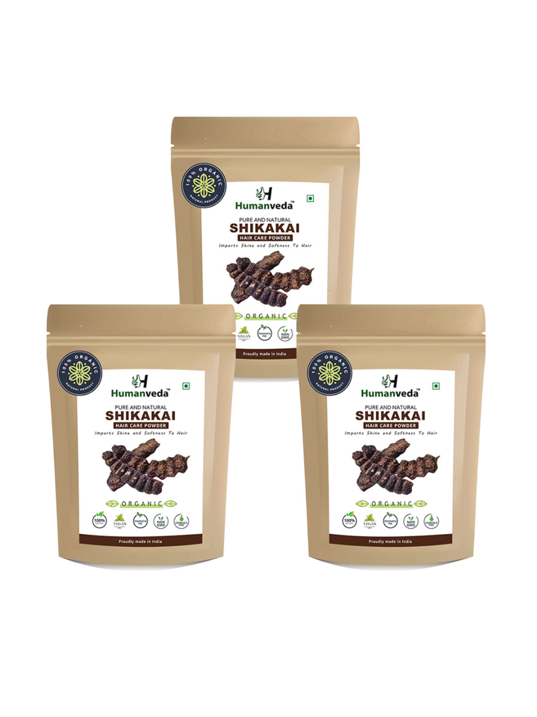 HUMANVEDA Set Of 3 Natural Shikakai Powder For Hair Growth - 100 g Each