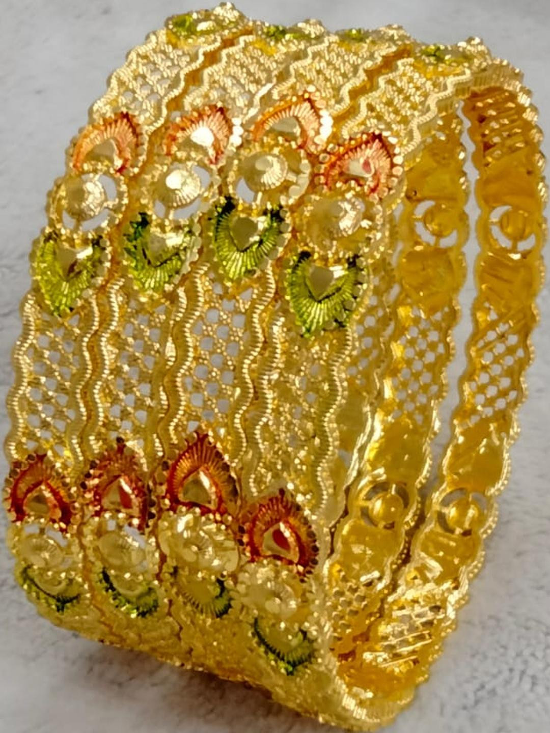 Shree enterprise Set of 4 Gold Brass Bangles