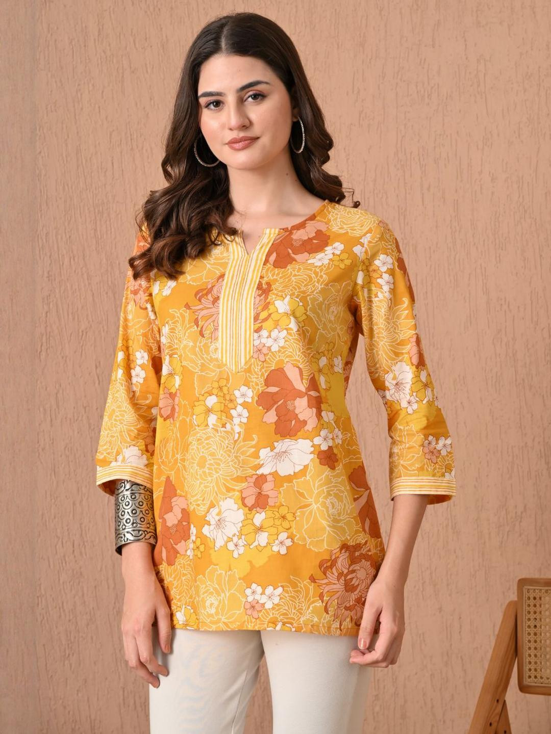 CRENOL THREADS Floral Printed Pure Cotton Kurti