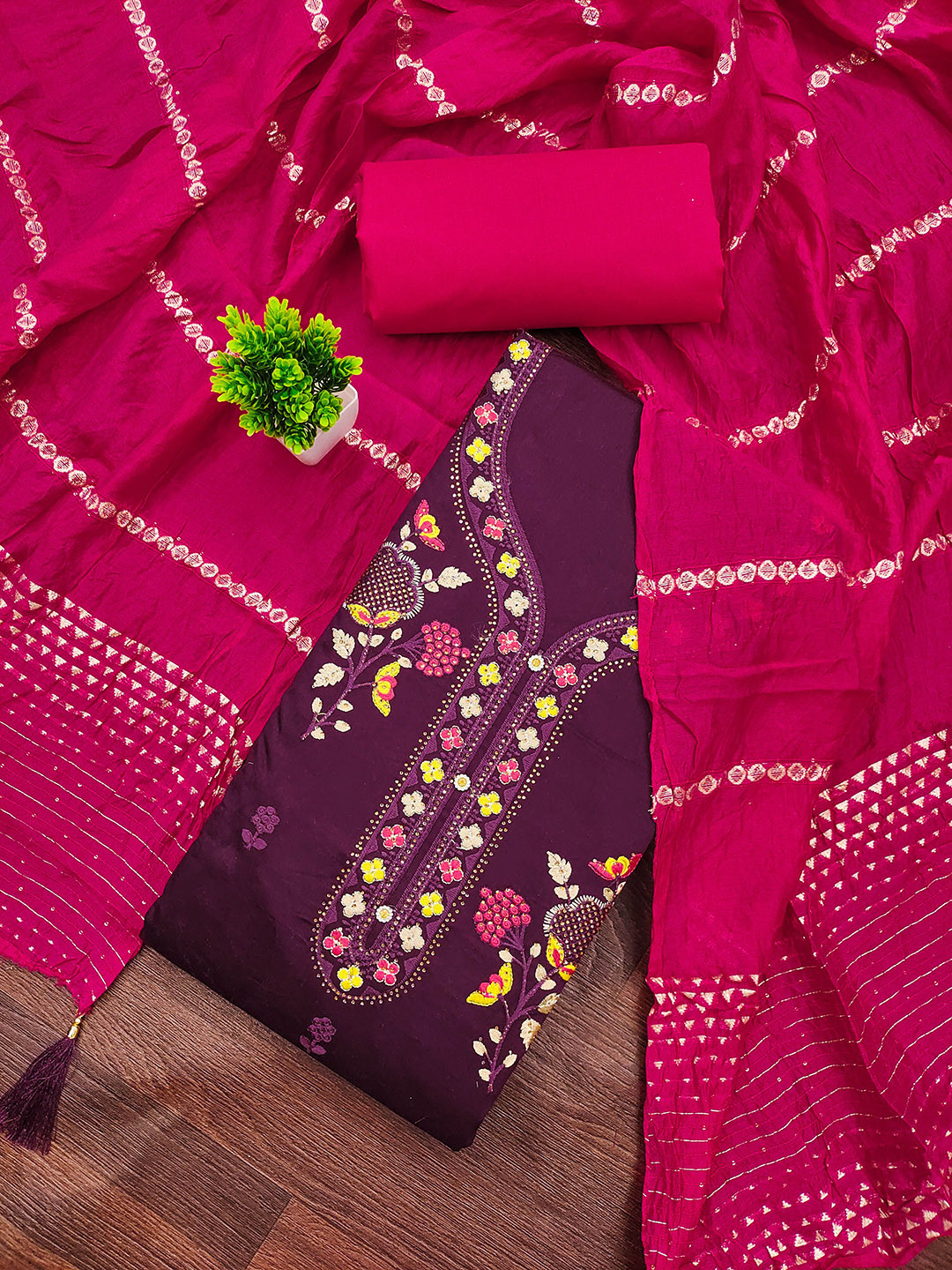 MANVAA Floral Embroidered Beads And Stones Jaan Cotton Unstitched Dress Material