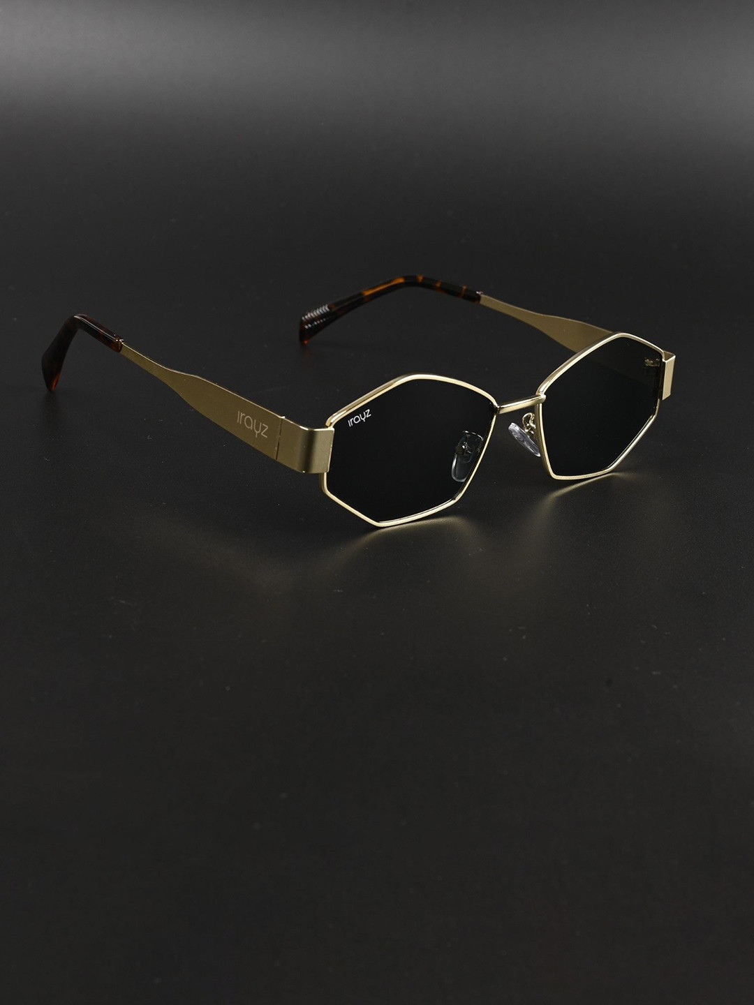 Irayz Unisex Hexagonal Sunglasses with UV Protected Lens RetroHexa-GLD-GRN