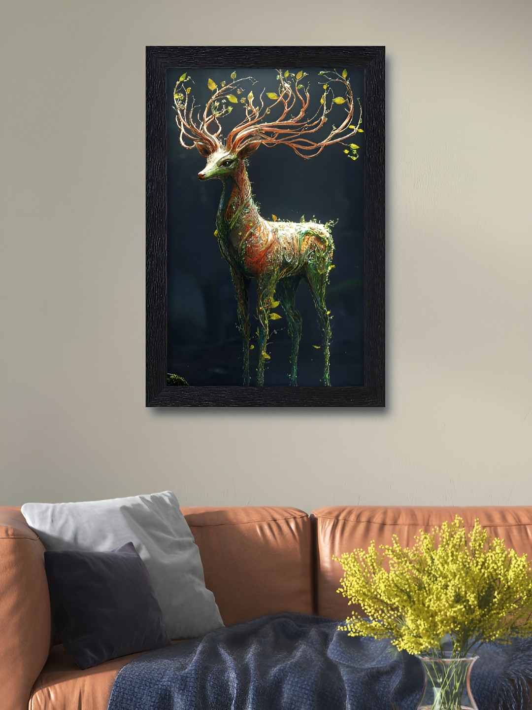 Aura Green & Orange Deer In The Forest Wall Art
