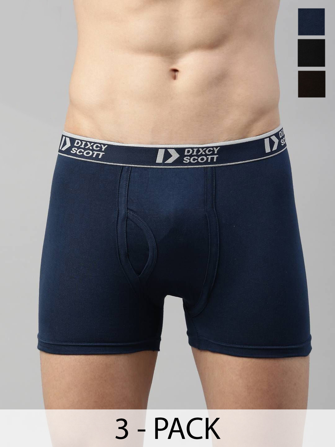 Dixcy Scott Originals 3-Pcs Pure Combed Cotton Mid-Rise Trunks CROSS TRNK-3C-P3, DBCBBL
