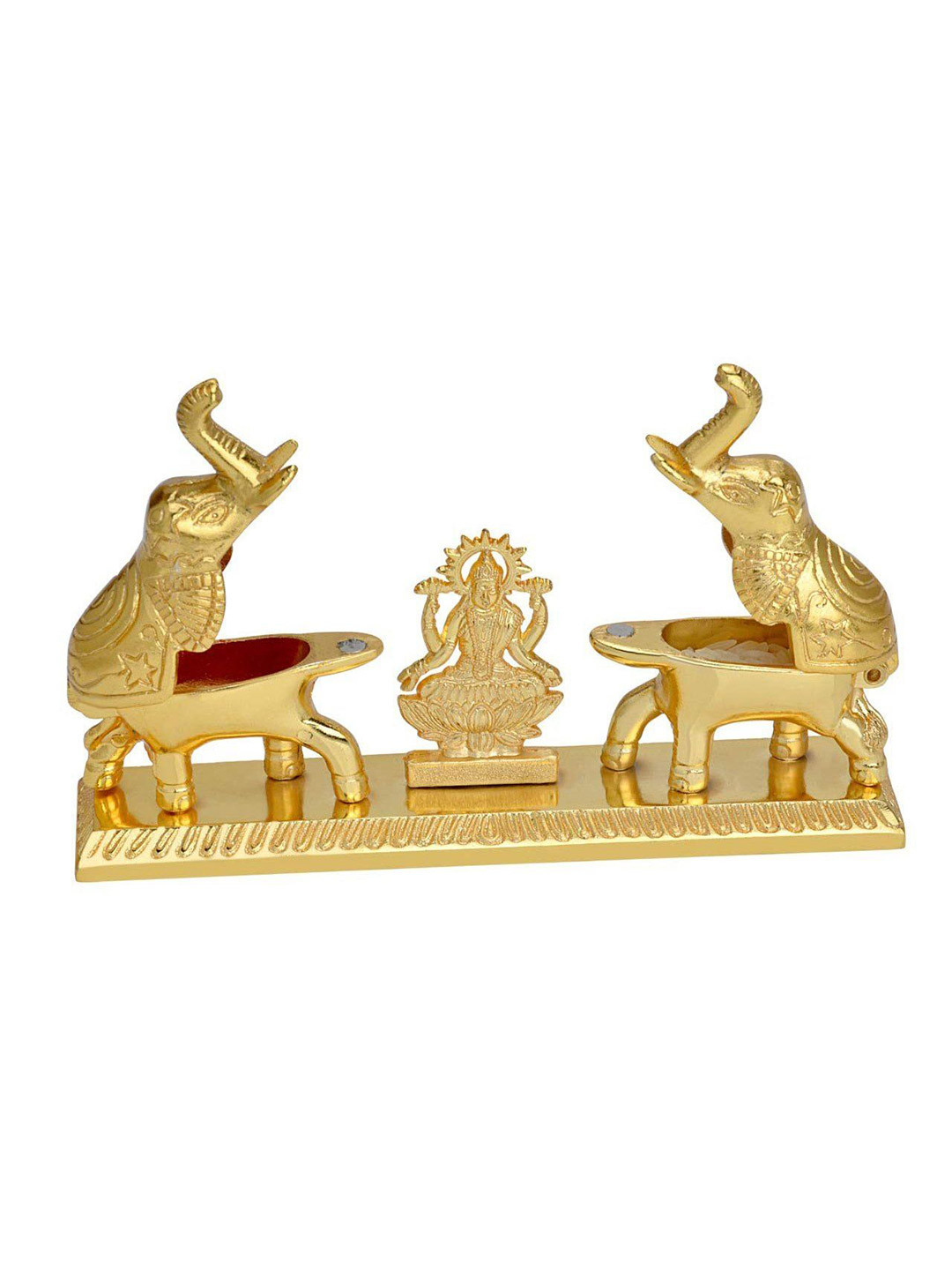 CRAFTAM Golden Plated Double Elephant With Laxmi Maa Roli Chawal Storage Box