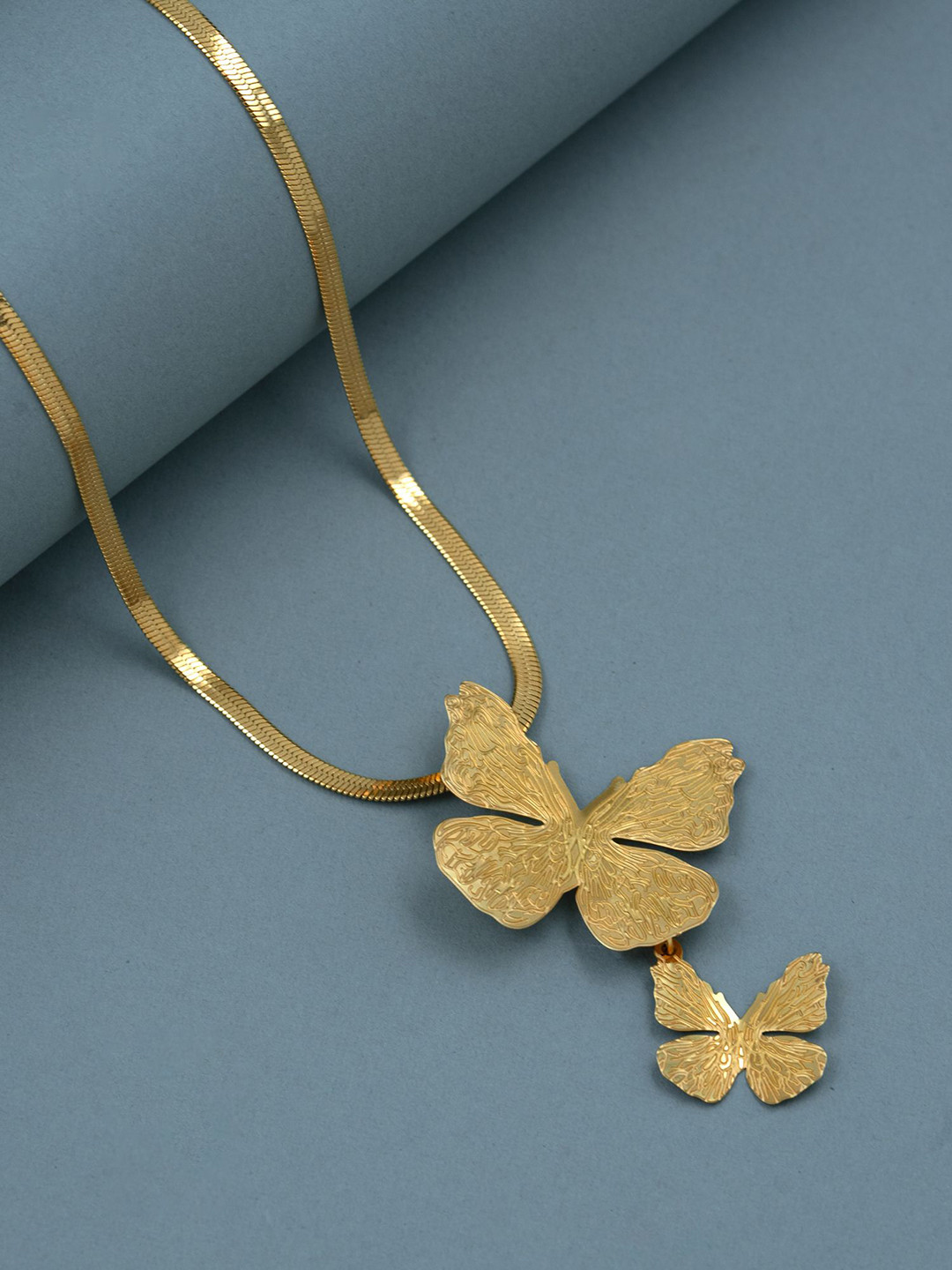 ARTKLIM Stainless Steel Gold-Plated Butterfly Duo Pendant With Chain