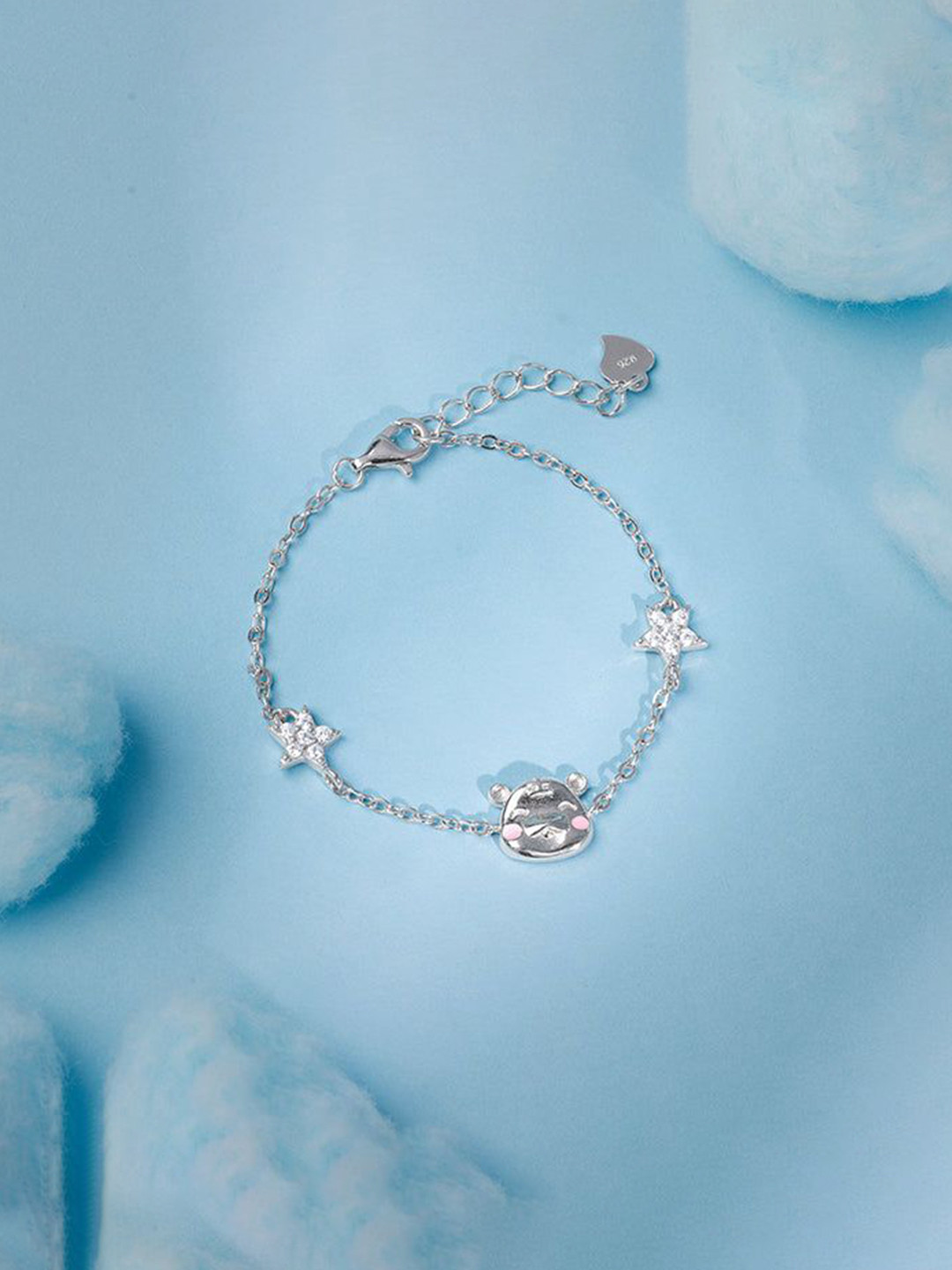 GIVA Silver Kitten Charm Kids Bracelet