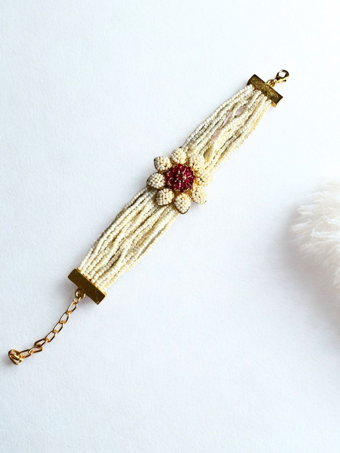 The Jewellery Tale Stainless Steel Gold-Plated Stones Studded and Beaded Bracelet