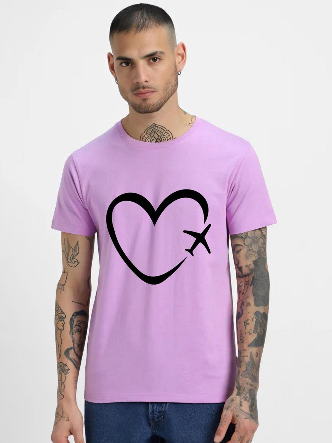 Lavender Graphic Printed Round Neck Regular Fit T-shirt