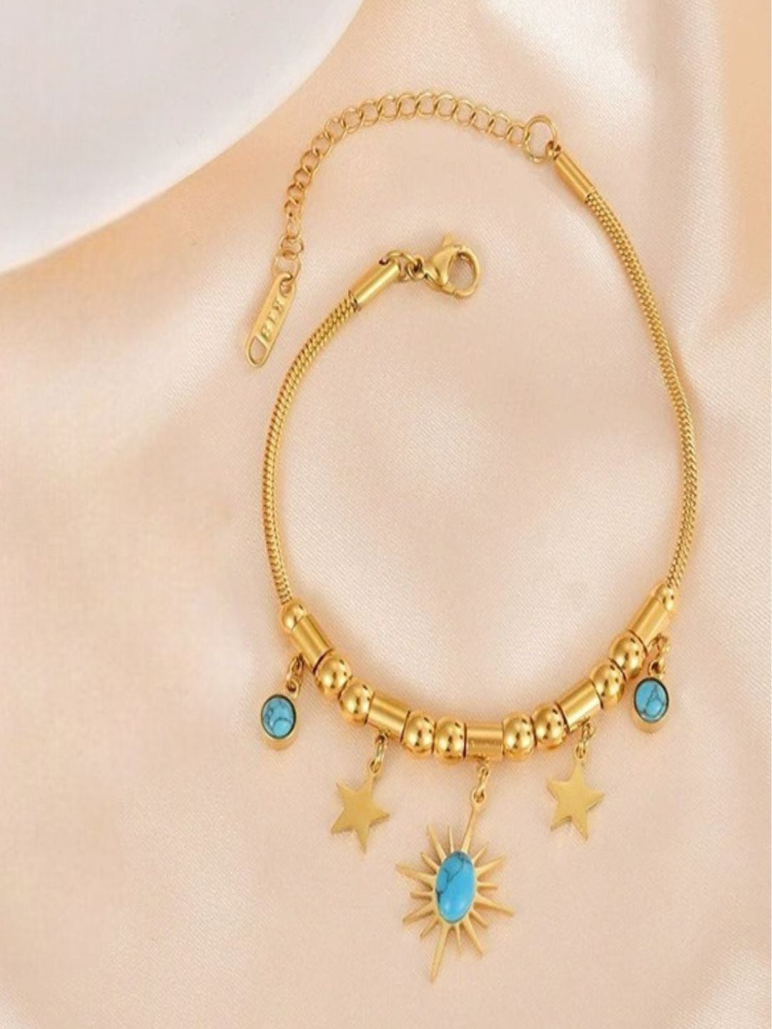 AQUASTREET 18K Gold Plated Anti-Tarnish Blue Star Drops Charm Bracelet