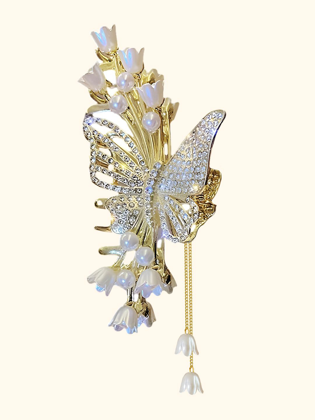 Matra Embellished Butterfly Flower Rhinestone Tassel Pearl Hair Clutcher