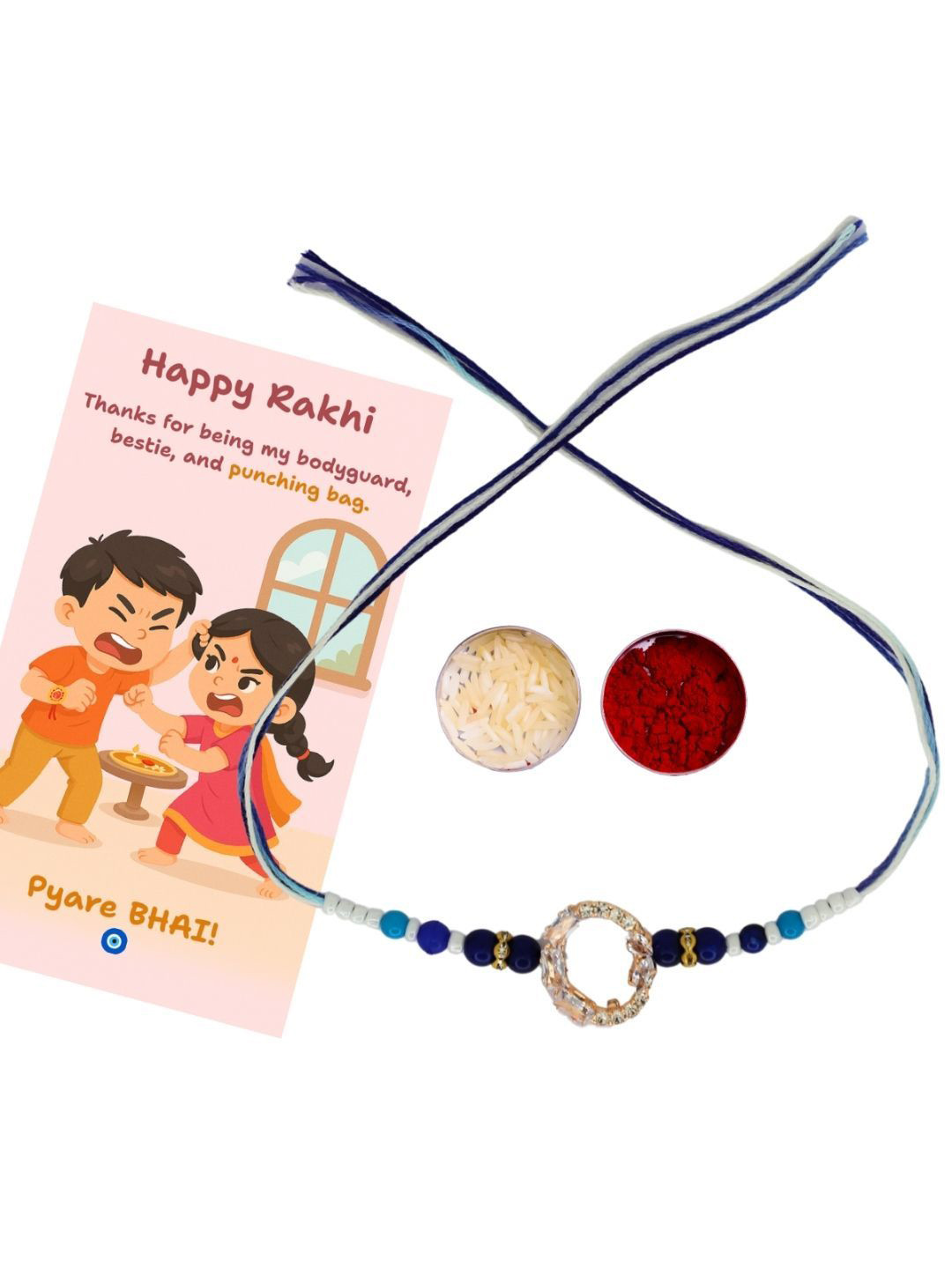 House of Pataudi Alphabet O Initial Thread Rakhi With Roli Chawal & Funny Greeting Card
