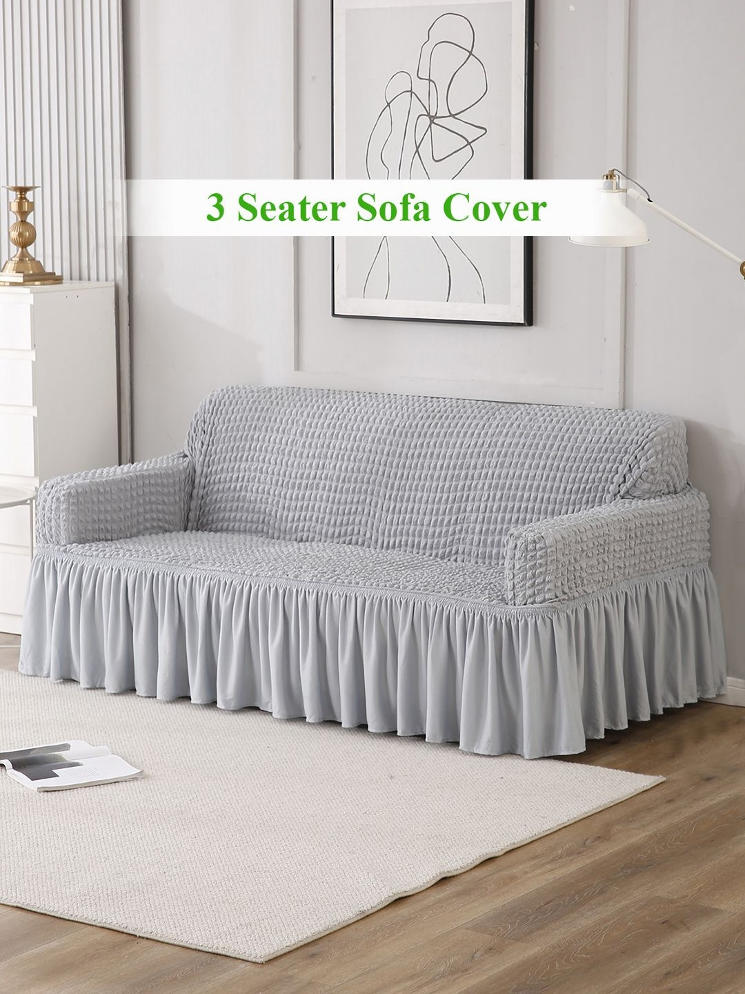 HOKIPO Grey Quilted 280 GSM 3 Seater Sofa Cover With Arms