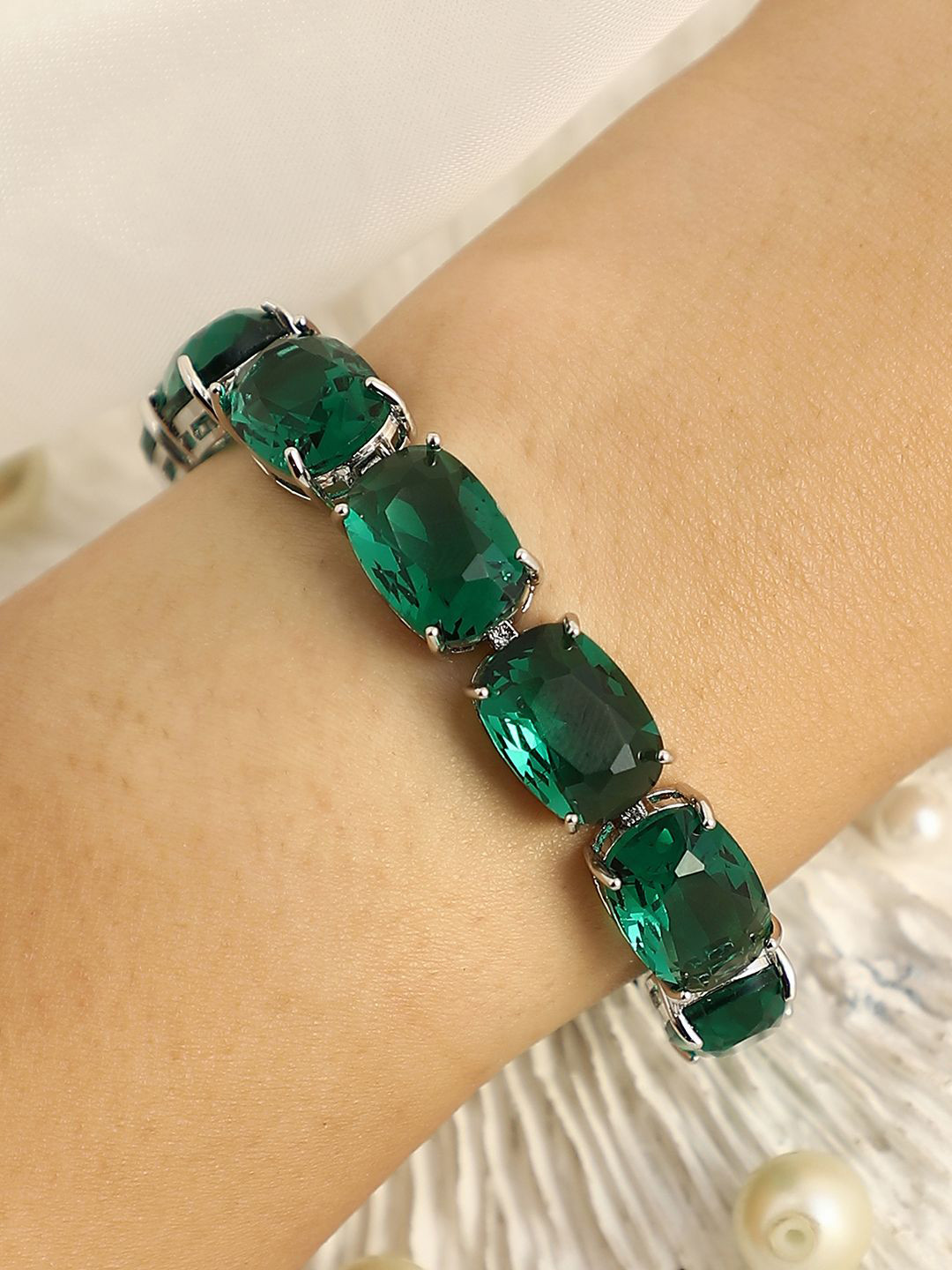 SOHI Women Silver-Plated The Crystal-Oval Tennis Wraparound Bracelet