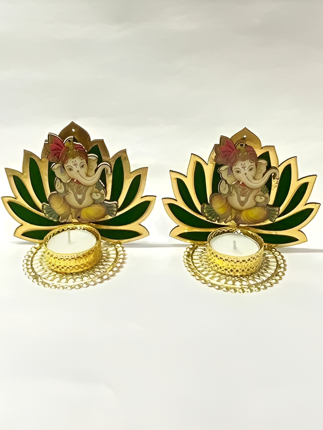 Sellplus 2Pcs Black & Yellow Textured Lotus T-Light Candle Holders