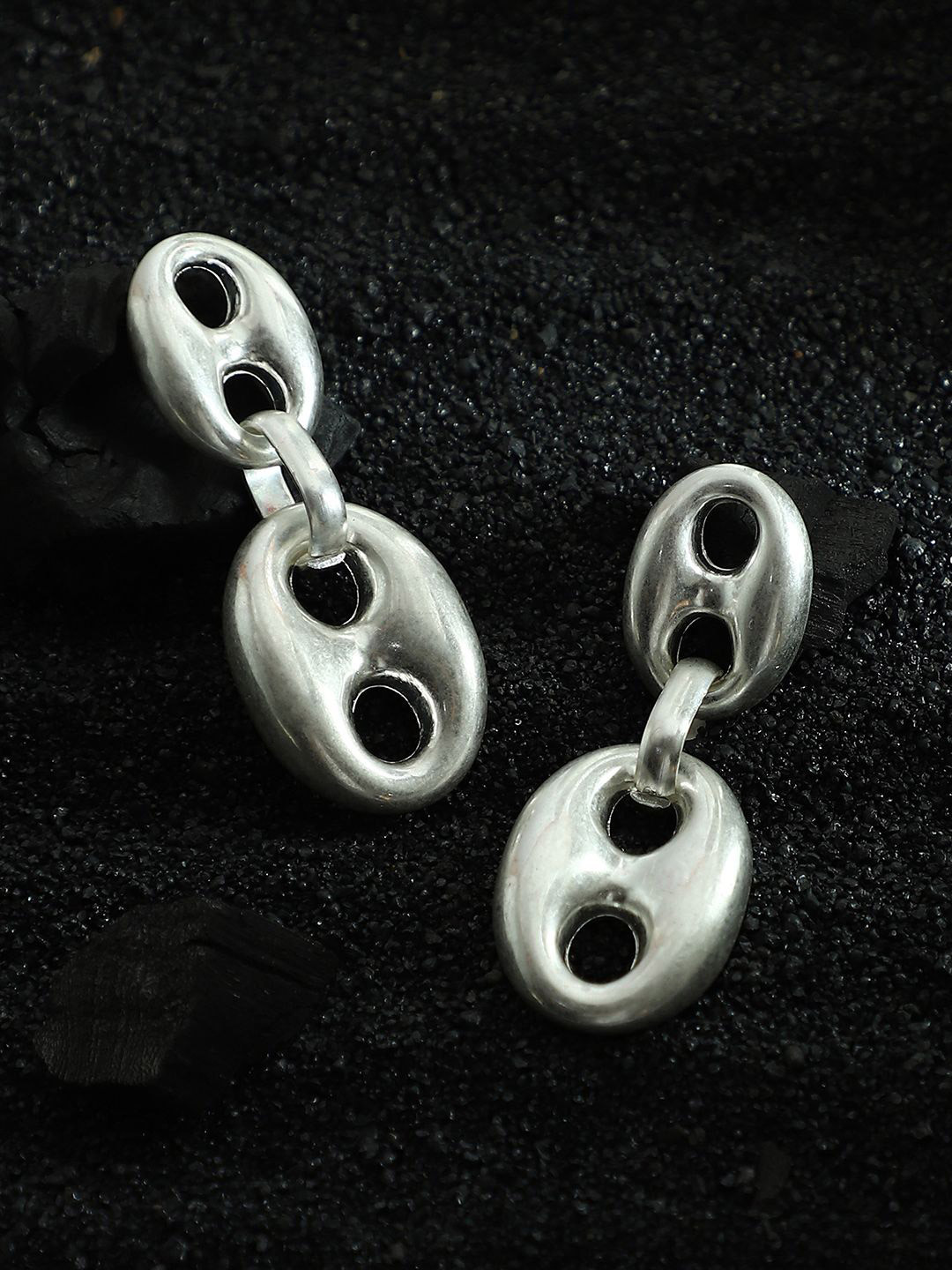 SOHI Silver-Plated Contemporary The Dented-Bolt Drop Earrings