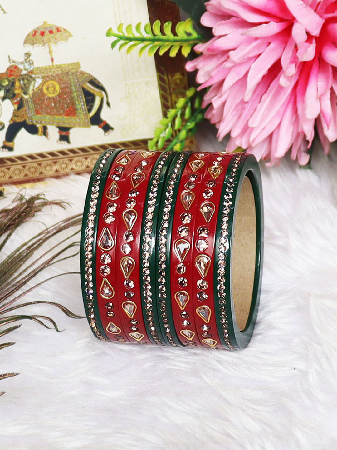 TAJ BRIDAL STORE Set Of  8 Kundan Studded Bangles