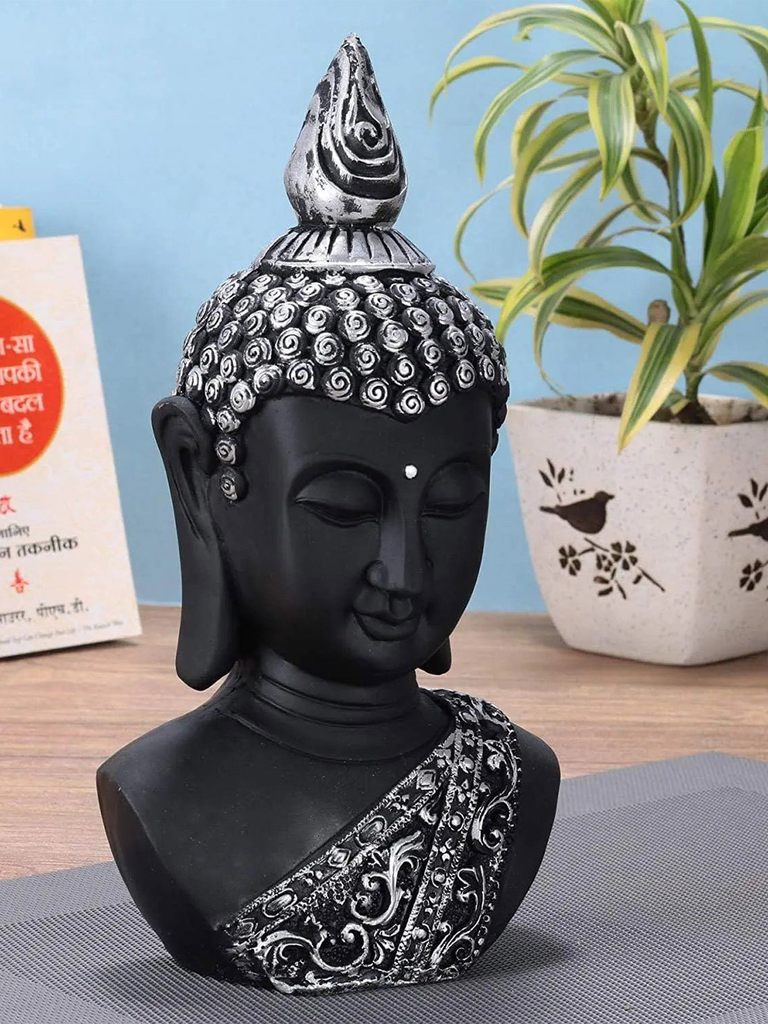 CRAFTAM Black & Silver Tone Lord Buddha Idol Showpiece