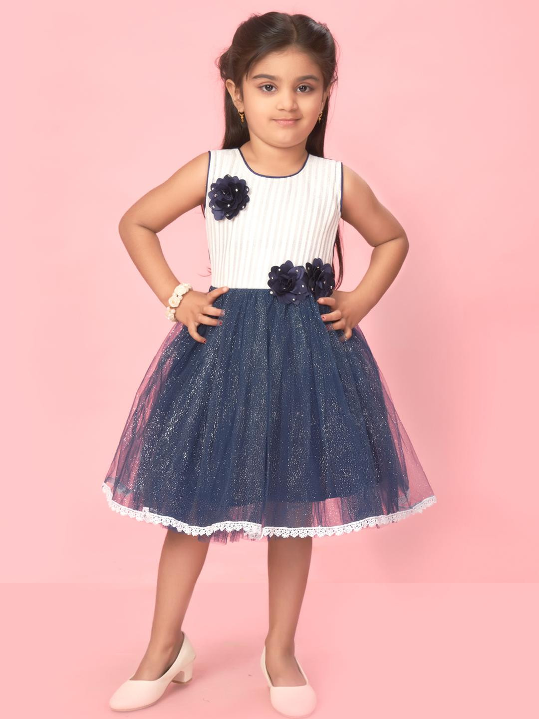 Muhuratam Navy Blue Nylon Dresses