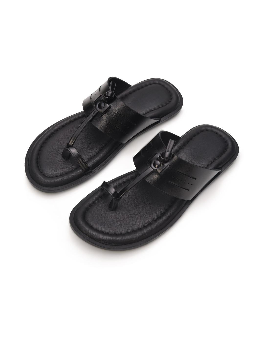 STEPHORN Men's Leather Toe-Loop Slippers with Padded Footbed