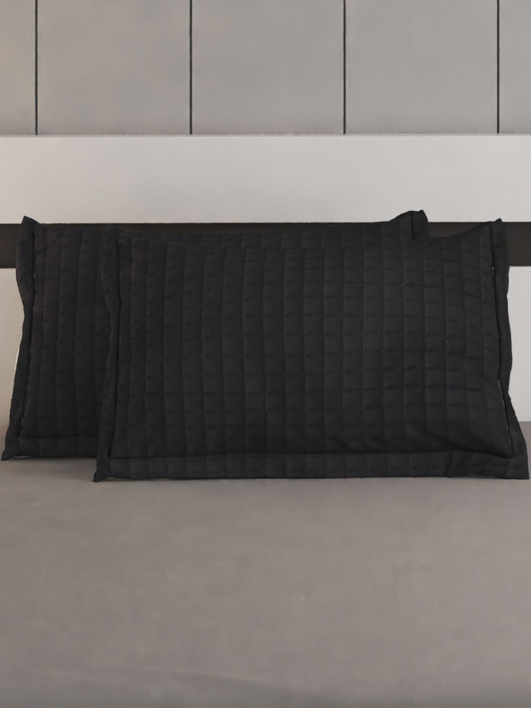 Home Centre Black 2 Pieces Geometric Filled Soft Polycotton Sleep Pillows