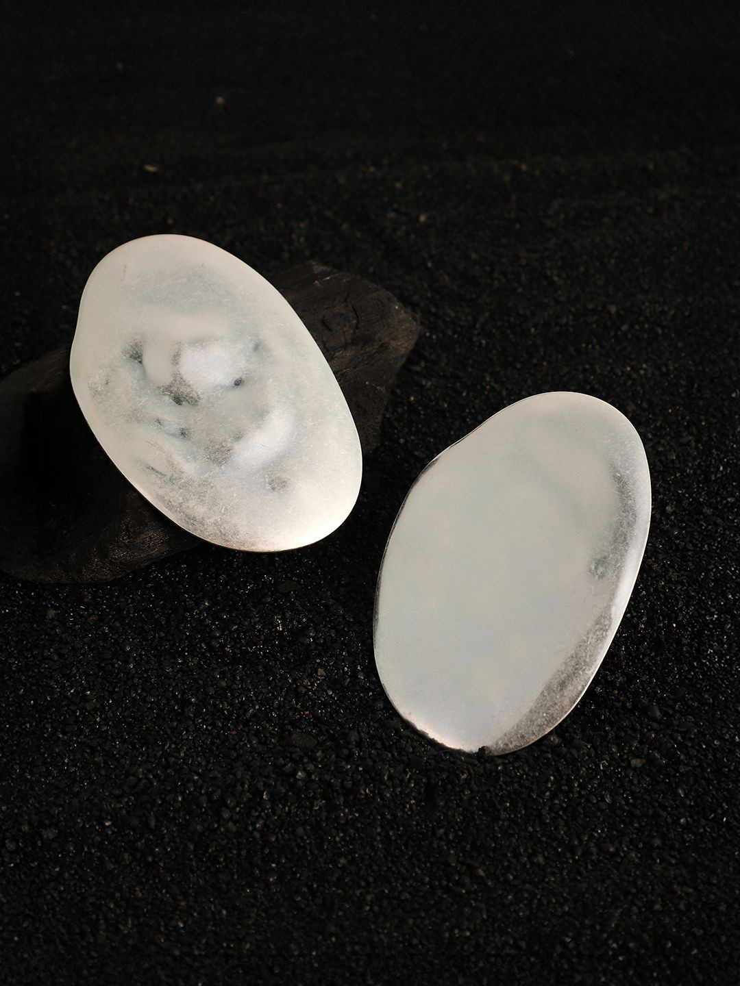 SOHI Silver-Plated Contemporary The Dented-Plate Drop Earrings